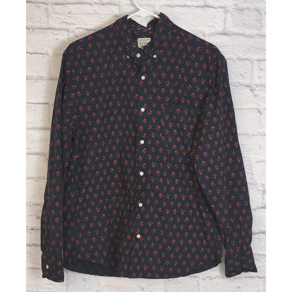 Secret wash J Crew Slim Untucked Dress shirt Medium Short Navy Red floral
